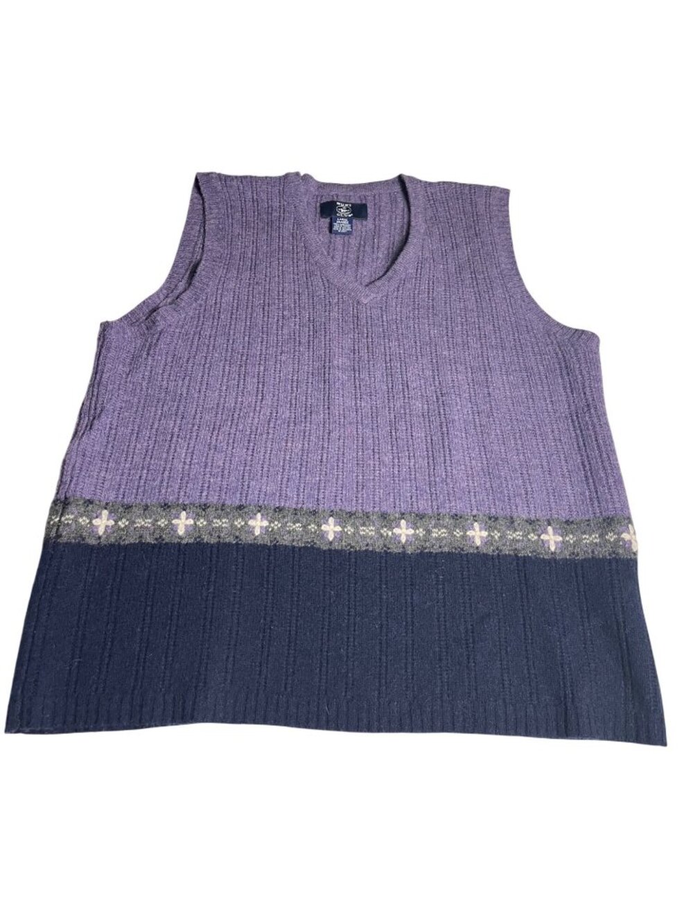 RARE! VTG Hunt Club Men’s L Lambswool Sweater Vest Purple & Navy V-Neck unisex